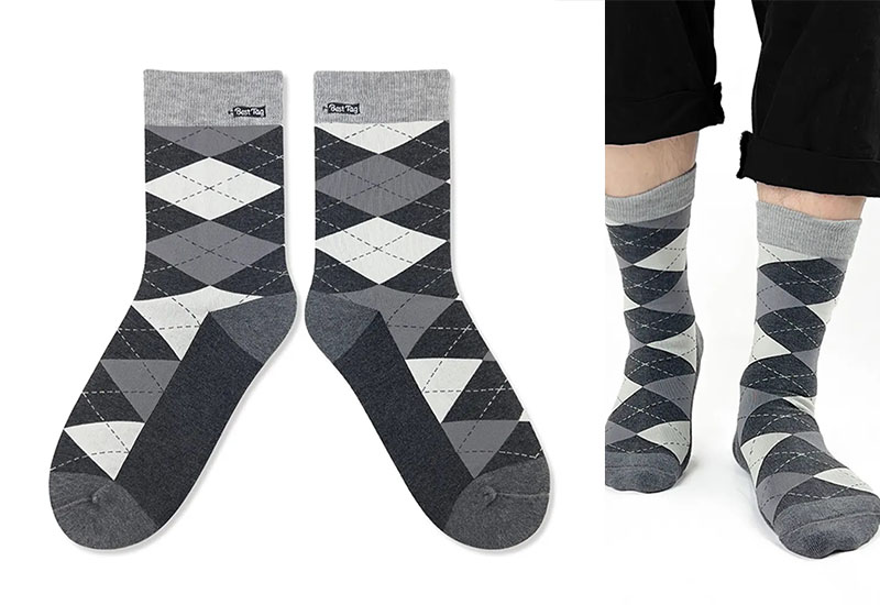 經典菱格紋-灰 厚襪款(2種尺寸)